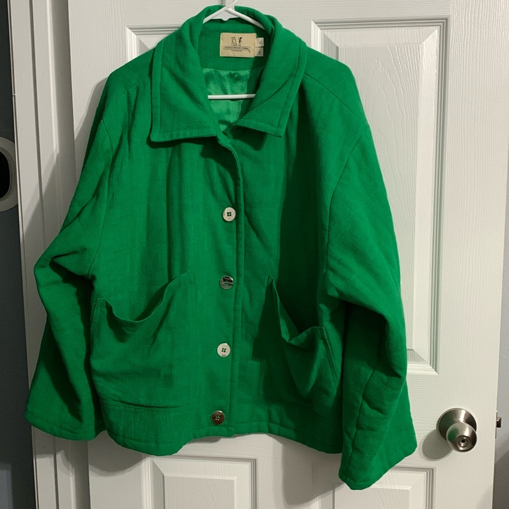 FBC Fashion Brand Company Green Cropped Linen Chore Coat